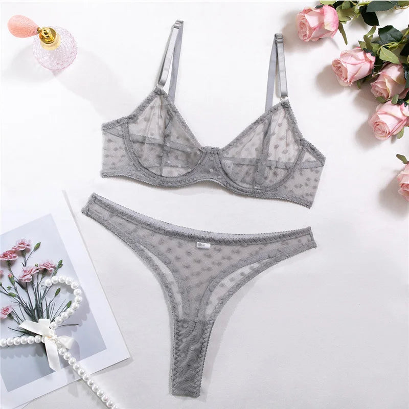 Sexy Women Lingerie Sets Lace Underwear Dot Romantic Transparent See Through Exotic Sets Underwire Pink Leopard Bra Brief Set