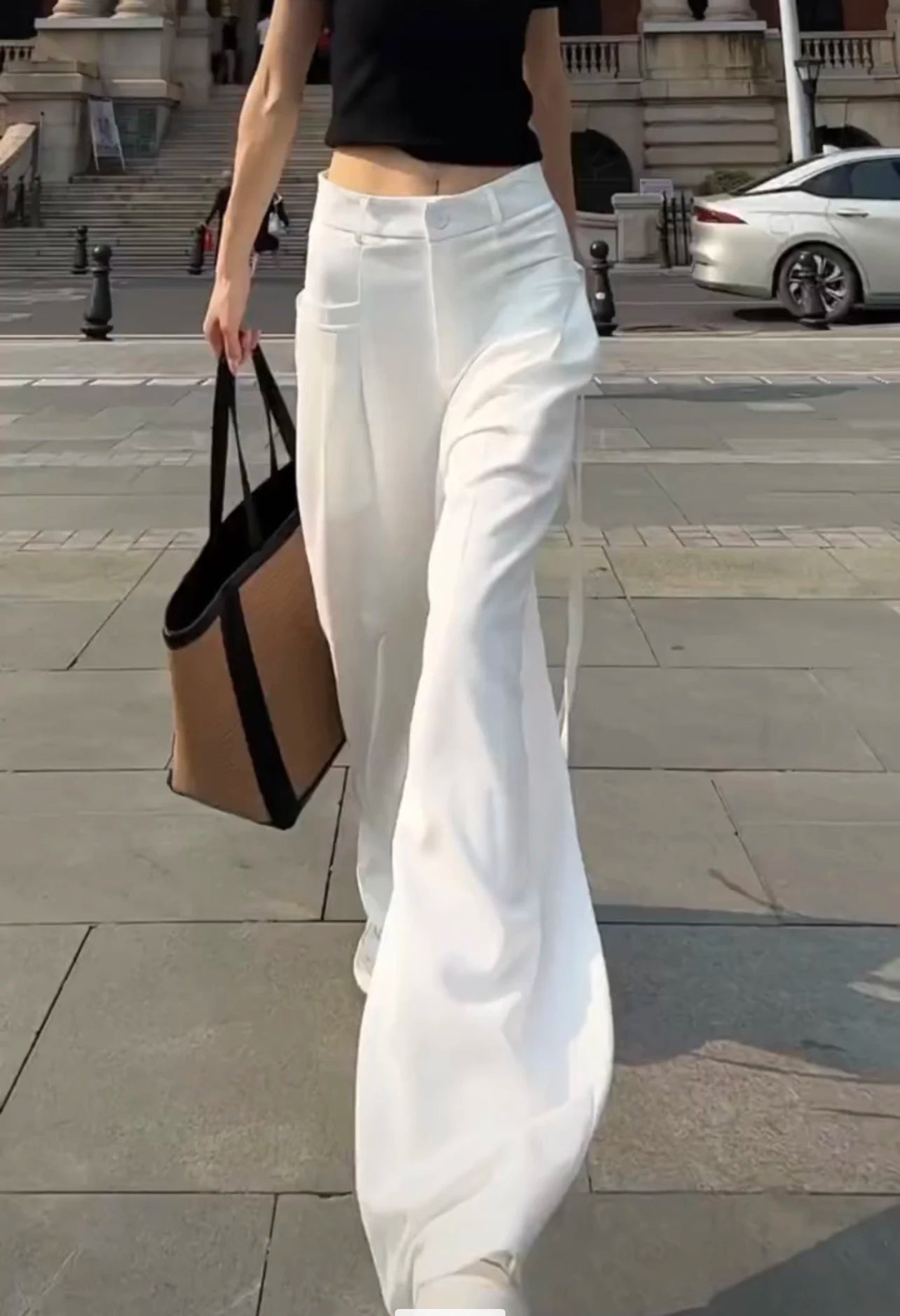 Jielur Lace-up High Waist Straight Women Suit Pants Summer Slim Loose Full Length Female Wide Leg Pants Casual Chic Office Lady