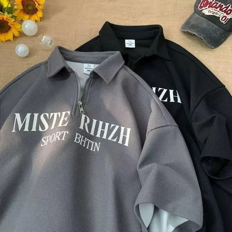 American Style Vintage Polo Shirt For Men Sleeves Business Fashion Trendy Brand Ins Trendy Fluid Shirt Half Sleeve Summer Wear