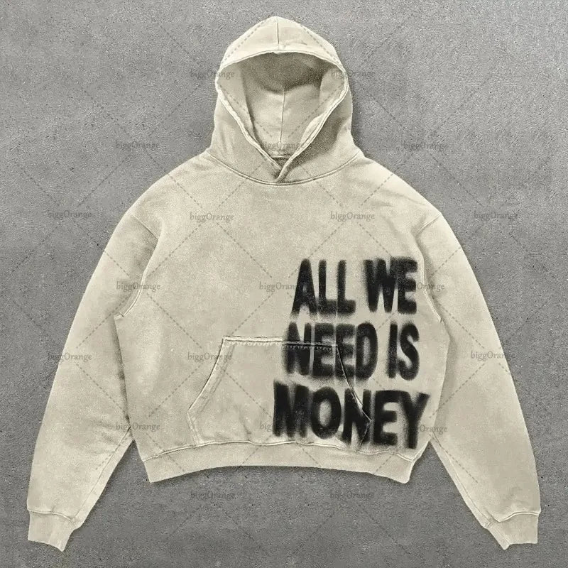 American Retro Harajuku Y2K Casual Loose Hoodie Men Street Hip-Hop Fashion Versatile Letter Print Oversized Sweatshirt Women