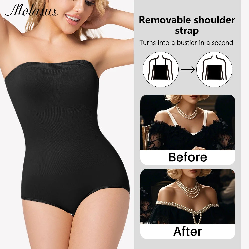 1 Piece Women Shapewear Bodysuit Removeable Shoulder Strap Body Shaper Seamless Tummy Control Slimming Flat Belly for Underwear