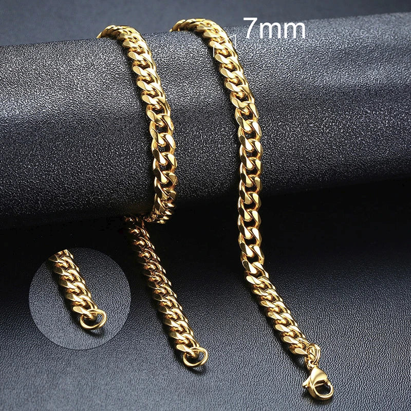 3/5/7/9/11MM Cuban Chain Necklaces for Men Women,Stainless Steel Curb Link Chain Collar,Jewelry Gift for Dad Husband BFF