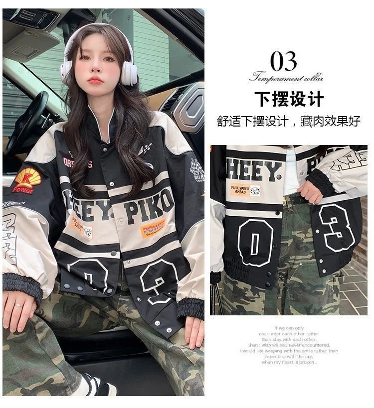 2023 Y2k Red White Bomber F1 Jacket Women Men Biker Racer Jacket Retro Hip Hop Grunge Clothes Trend Oversize Windbreaker Varsity