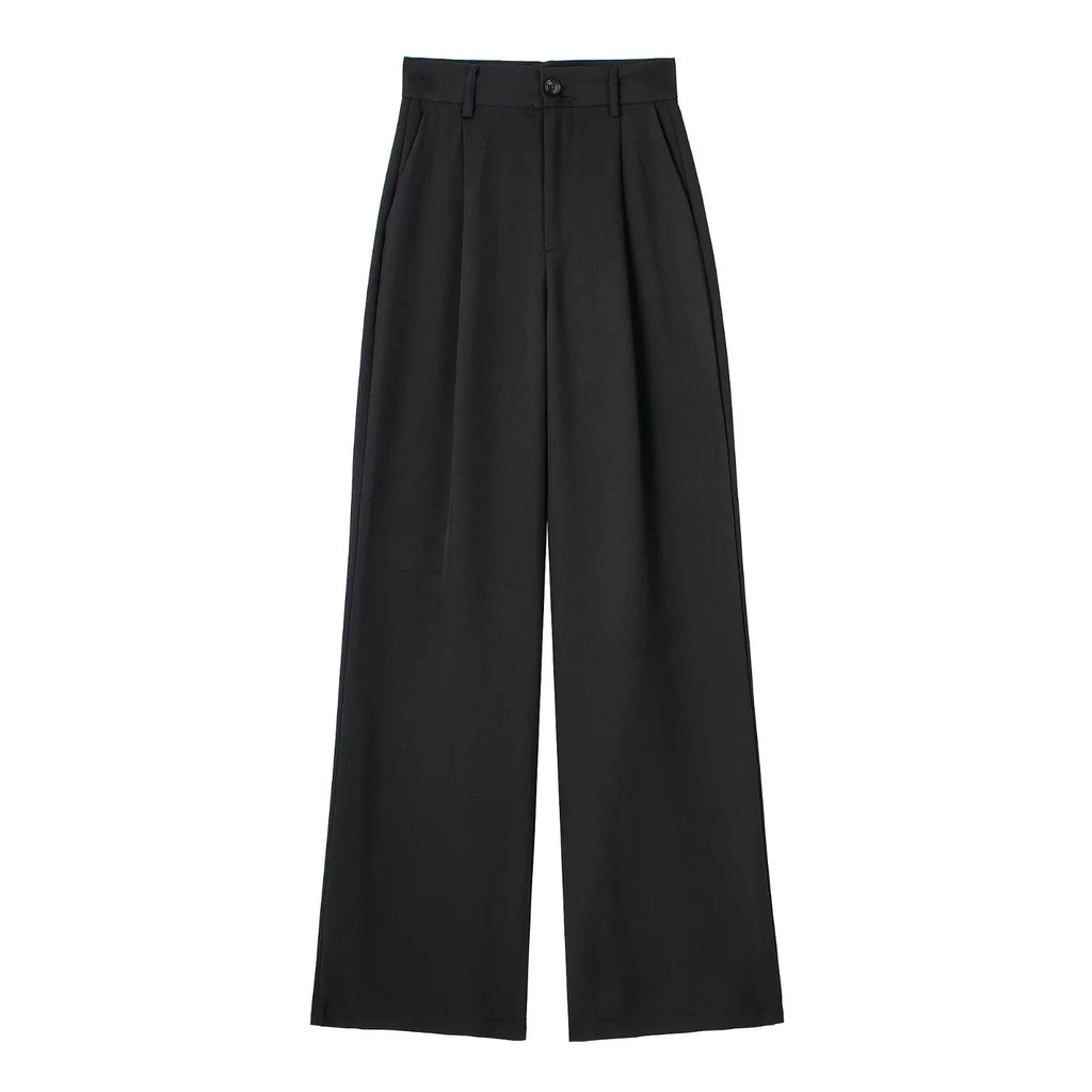 TRAF Women's Formal Pants Office Wear Women Striped Grey Black Pants Woman High Waist Baggy Suit Pants Casual Wide Leg Trousers