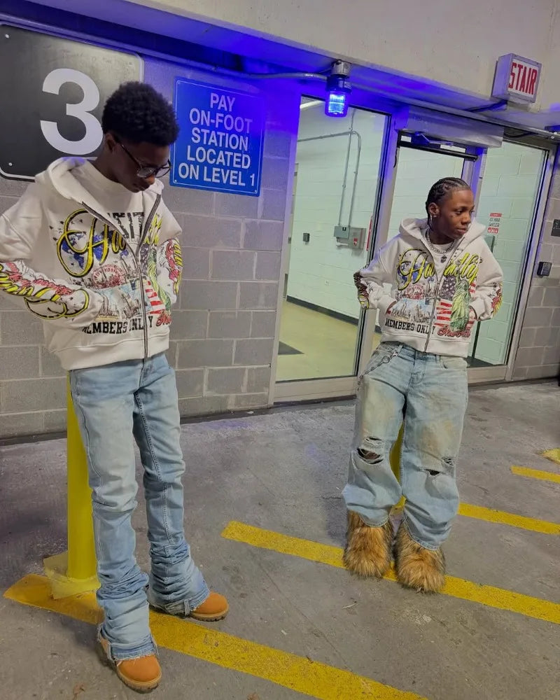 2025 European and American retro fashion men printed zipper hoodie Harajuku Goth streetwear coat couple oversized sweatshirt