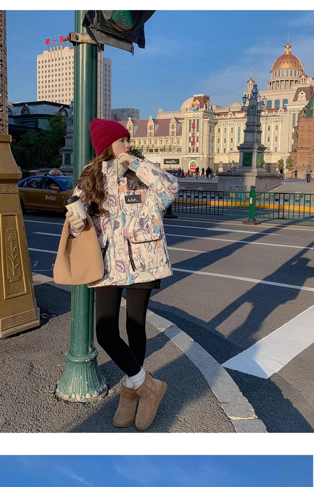 Down Jacket Fashion Short Women's Autumn and Winter Thickened Warm Windproof Warm Loose Hooded Straight Cartoon Anime Print 1Pc