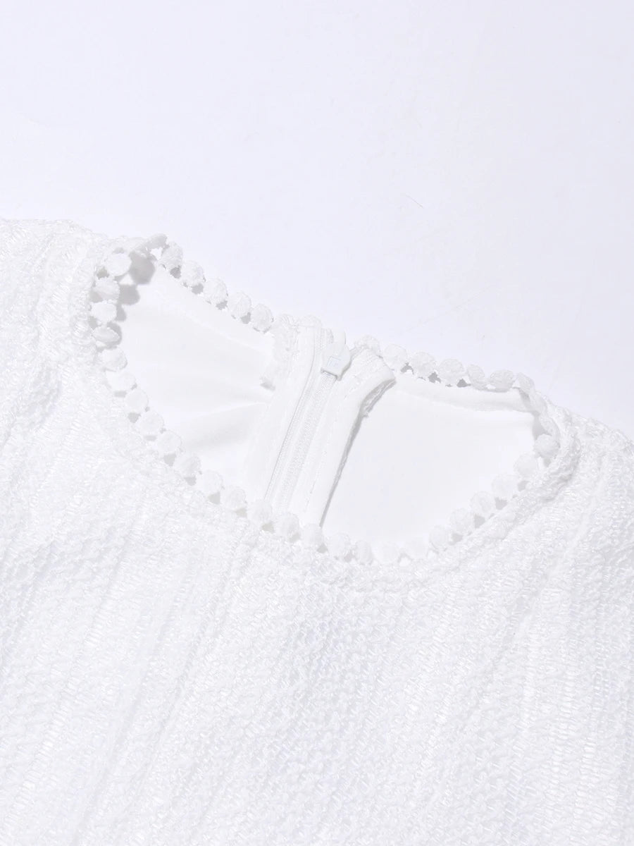 TWOTWINSTYLE Solid Hollow Out Slimming Dresses for Women O Neck Long Sleeve High Waist Temperament Dress Female Fashion