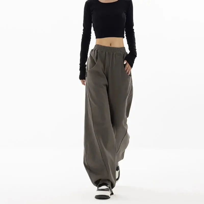 Autumn New Style Light Tawny Women's Sports Pants Loose Sweatpants Banana Shape Hiphop Elastic Waist Wide Leg Trousers