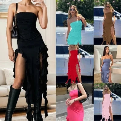 2024 Spring/Summer European and American Fashion Trend Women's New One Shoulder Bra Wrap Hip Slim Fit Irregular Dress