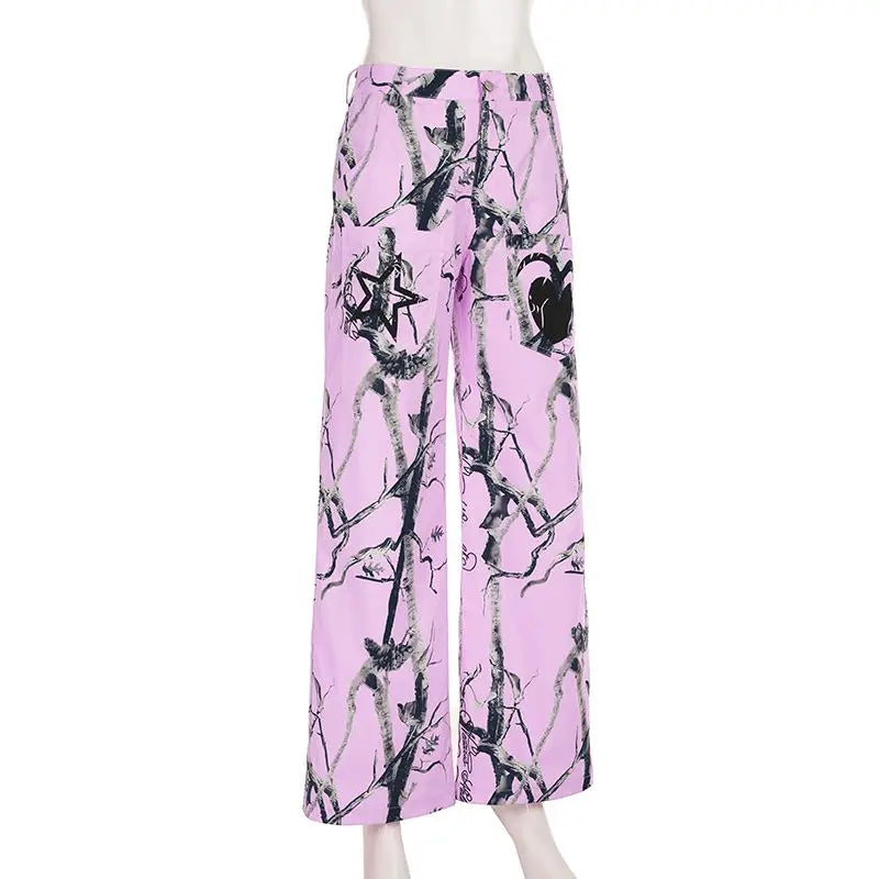 Gothic Women High Street Jeans Y2K Clothing Harajuku Hip-hop Street Retro Pink Loose Jeans High Waist Slim Fit Wide Leg Pants