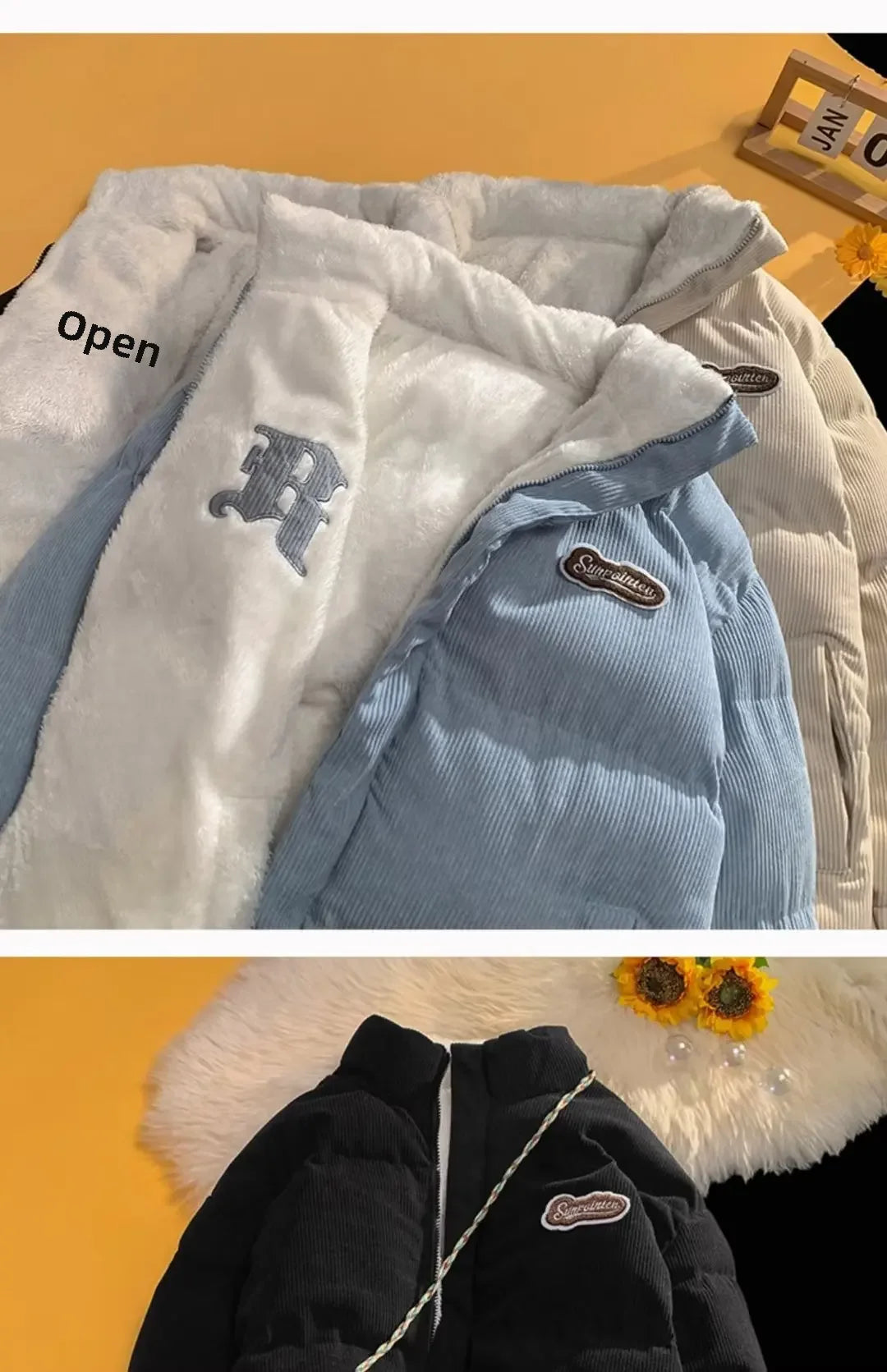 Fog Blue Cotton-padded Coat Men's Winter Thickened Hong Kong Style Corduroy Cotton Jacket Design Sensibility Niche 2023 Workwear