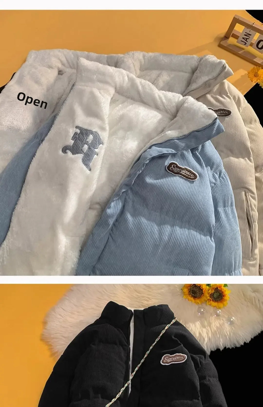 Fog Blue Cotton-padded Coat Men's Winter Thickened Hong Kong Style Corduroy Cotton Jacket Design Sensibility Niche 2023 Workwear