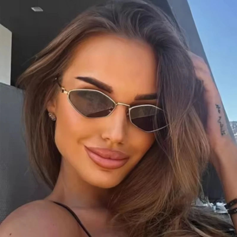 Women Metal Sunglasses Men 2025 Brand Fashion Vintage Hexagonal Ladies Sun Glasses Shades Unique Metal Frame Punk Eyewea