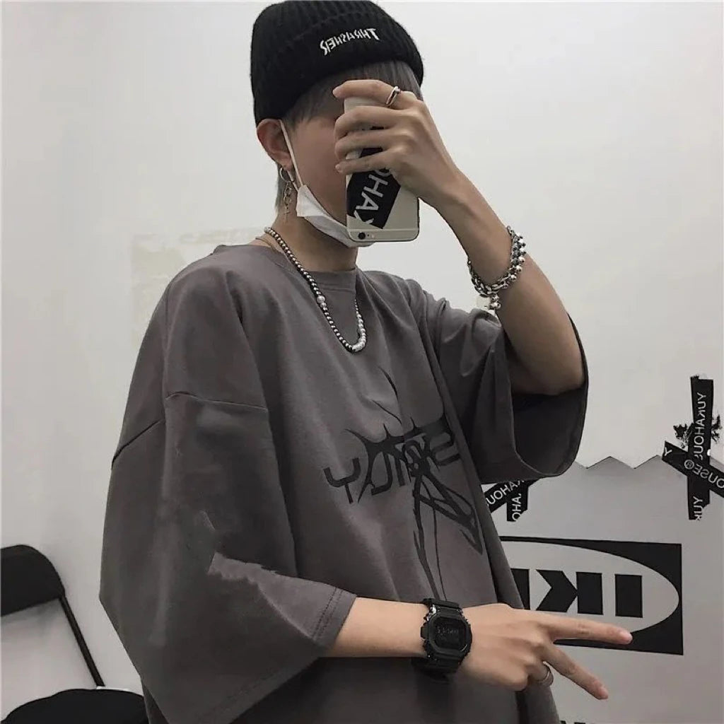 Men T-shirts 2023 Summer Streetwear High Street Gothic Skull Tshirt Loose Oversized Short-sleeved T shirt Dark Anime Men Y2k Top