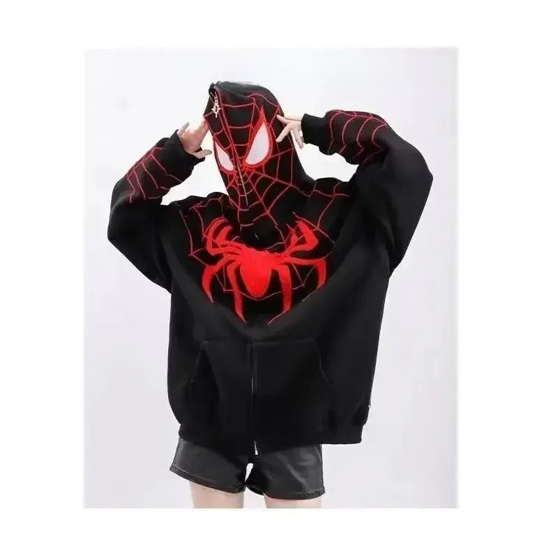 Autumn Winter Hip Hop Spiderman Hooded Sweatshirt Unisex Design Sensibility Niche Vibe Couple Jacket Cardigan