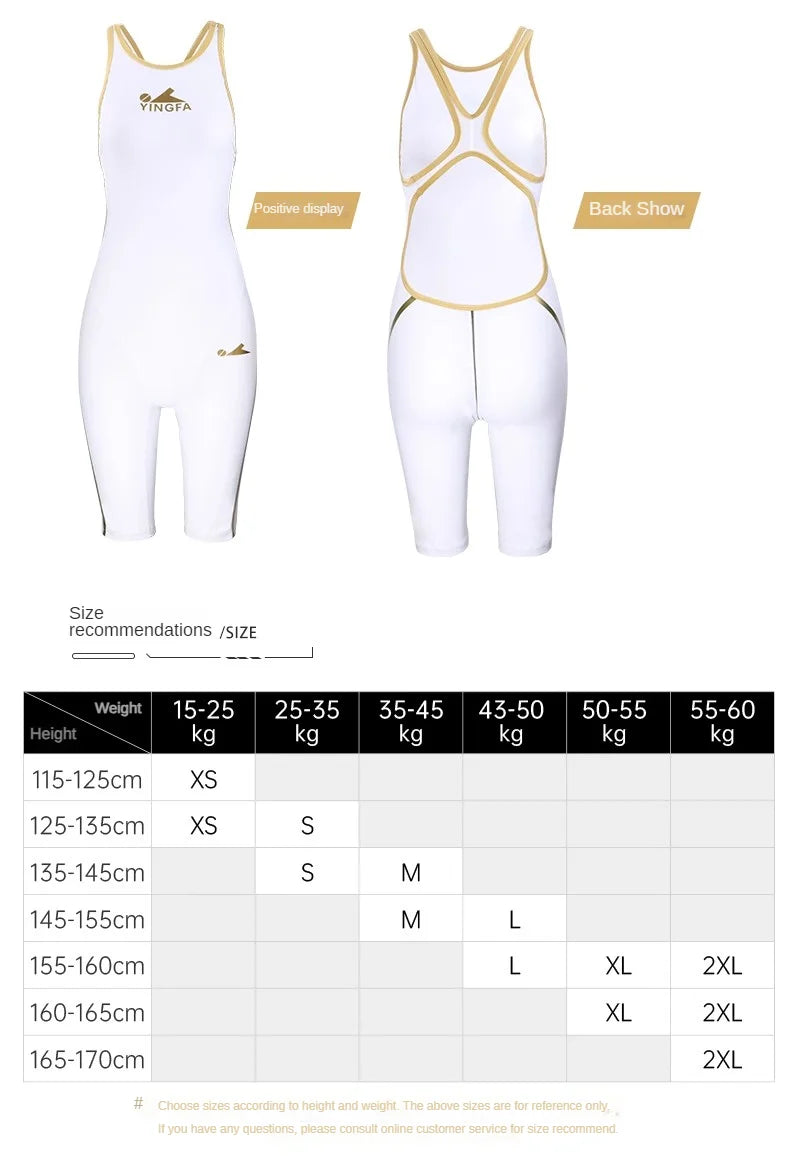 Super-Premium Quality Spandex Competitive Swimsuit White Women Fastskin Knee-Length Training Swimsuit Ladies Swimming Outfit