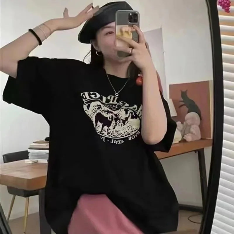 New Style Loose Fit Half Sleeve T-Shirt Women's Pure Cotton Short Sleeve Korean Version Couple Top For Hong Kong Fashion