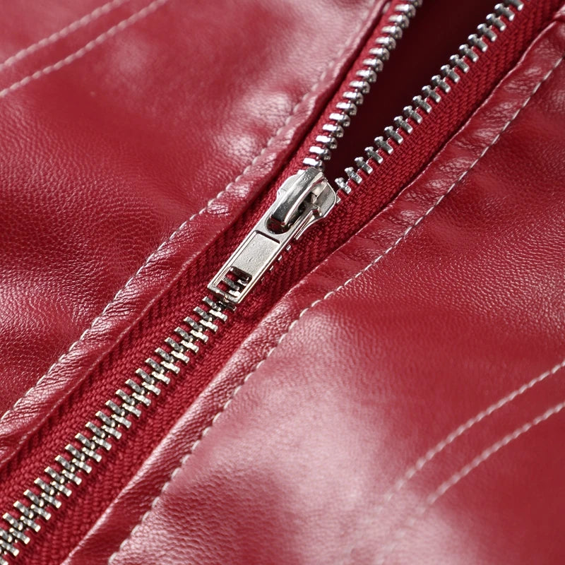 Fashion Green PU Leather Jacket Women Laple Zipper Loose Full Sleeve Single Breasted Cropped Coat 2024 New Lady Solid Streetwear