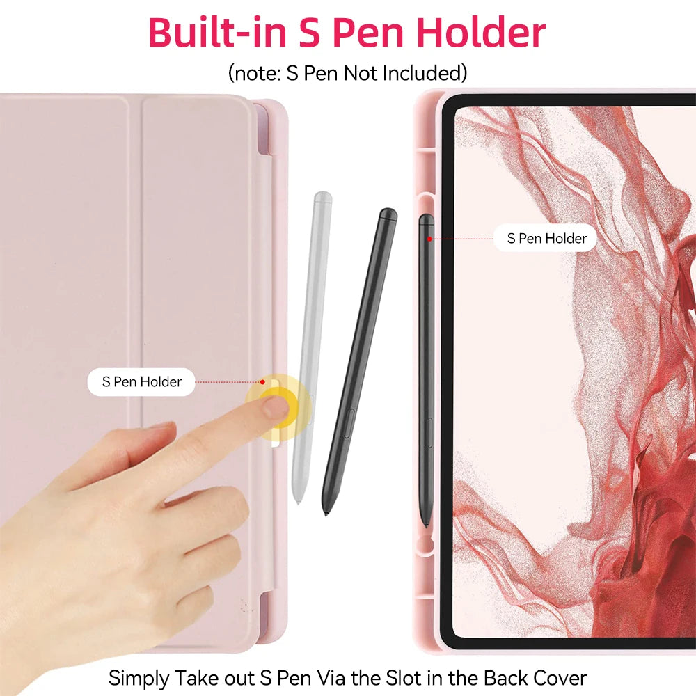 For Samsung Galaxy Tab Case For Tab S8 Ultra 14.6 S8 Plus S7 Plus S7 FE 12.4 S7 S8 11 S6 Lite 10.4 With Pen Slot Tablet Cover