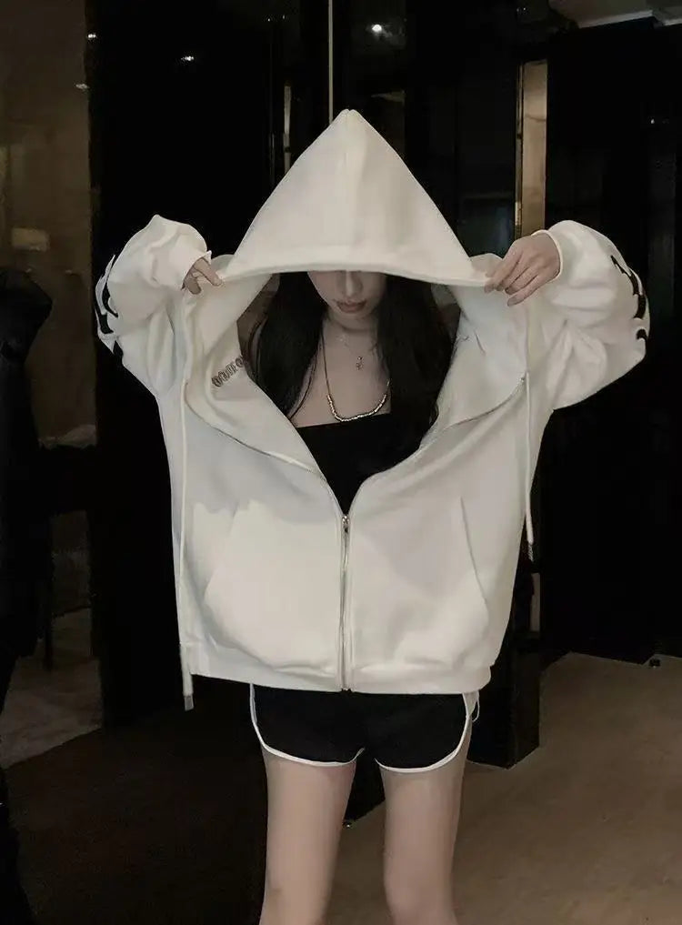 This year's new autumn and winter tide brand letter fashion hooded couple hoodie senior design sense loose large size coat