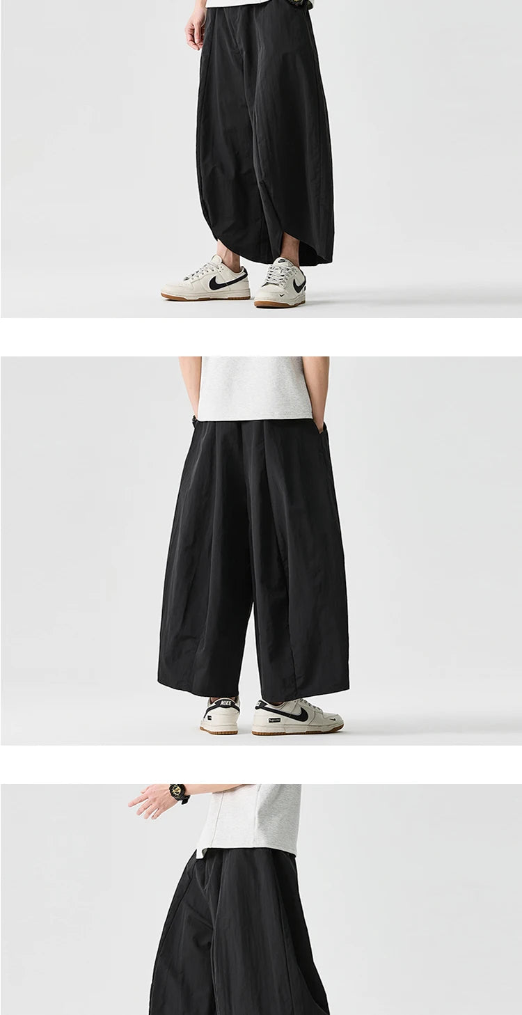 Men Wide Leg Pants Summer Light Thin Solid Casual Harun Pants Elastic Waistband Loose Oversize Lantern trousers Men Clothing