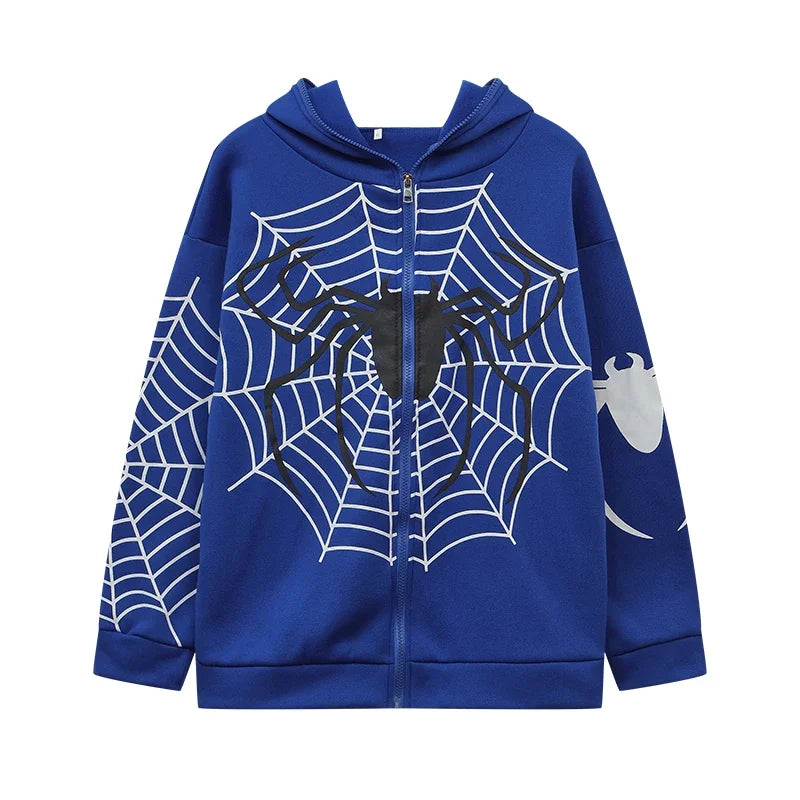 2024 Cross Border Spider Web Zipper Sweater Women's Casual Trendy Hoodie Spring and Autumn Fleece American Coat