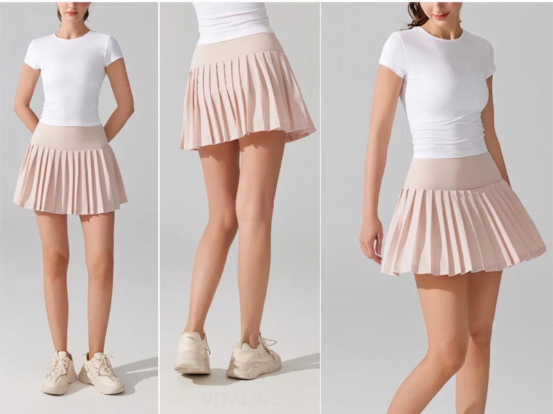 VITALINOVO Pleated Tennis Skirt for Women with Pocket Shorts Women's High Waisted Lightweight Athletic Golf Skorts Skirts Flowy
