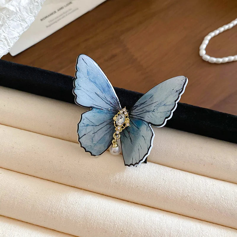 Fairy Dark Blue Gradient Butterfly Shiny Duckbill Hair Clips for Women Pastoral New Premium Dreamy Fashion Luxury Accessories