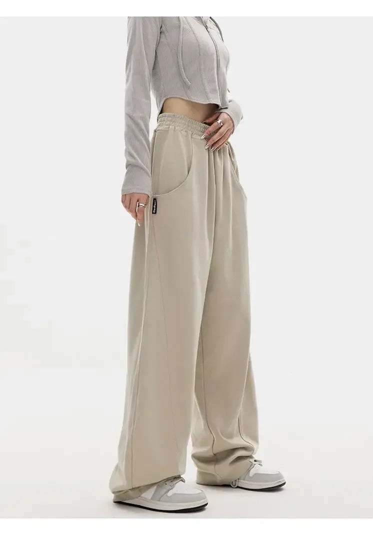 Autumn New Style Light Tawny Women's Sports Pants Loose Sweatpants Banana Shape Hiphop Elastic Waist Wide Leg Trousers