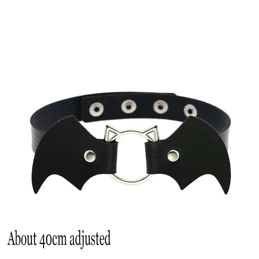 Woman Black Bat Punk Choker Collar Necklace Sexy PU Leather Heart Lock Key Spike Gothic Cosplay Accessories Party Jewelry New