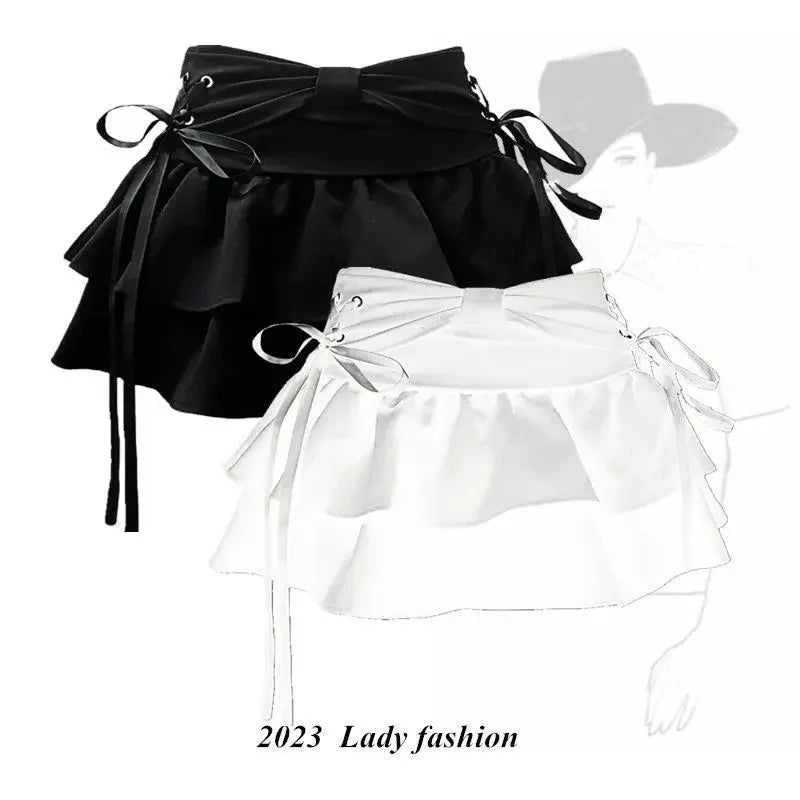 Pure Desire Mini Dress Bow Tied One Hundred Pleated Skirt Slimming A- line Sensibility Summer Skirt Anti-exposure Pants