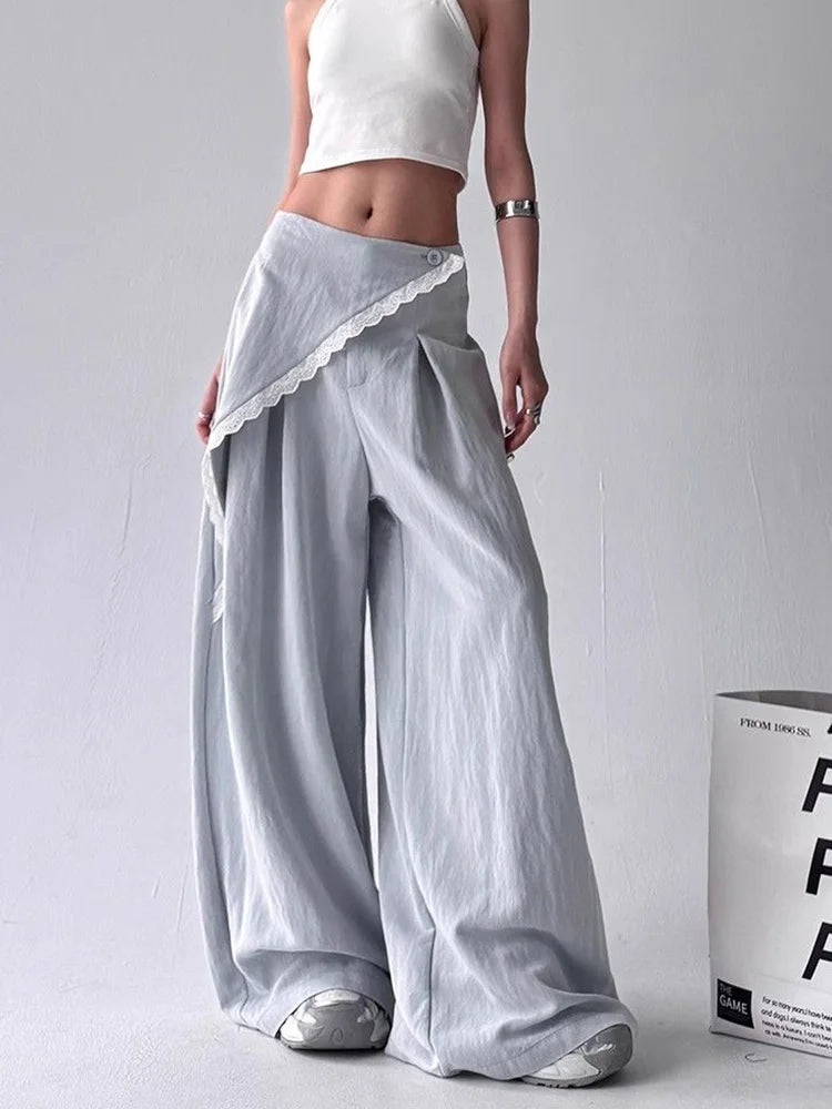 Zoki High Waist Streetwear Loose Pant Women Vintage Loose Design Wide Leg Trousers Casual All Match Summer Bf Hip Hop Pants New