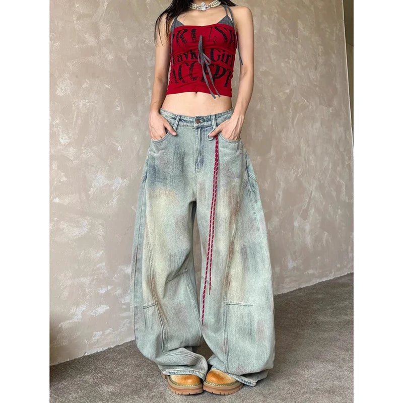Light Blue Y2k Baggy Jeans Women Harajuku Aesthetic Japanese 2000s Style Denim Trousers Vintage Cargo Pants Trashy Clothes 2025