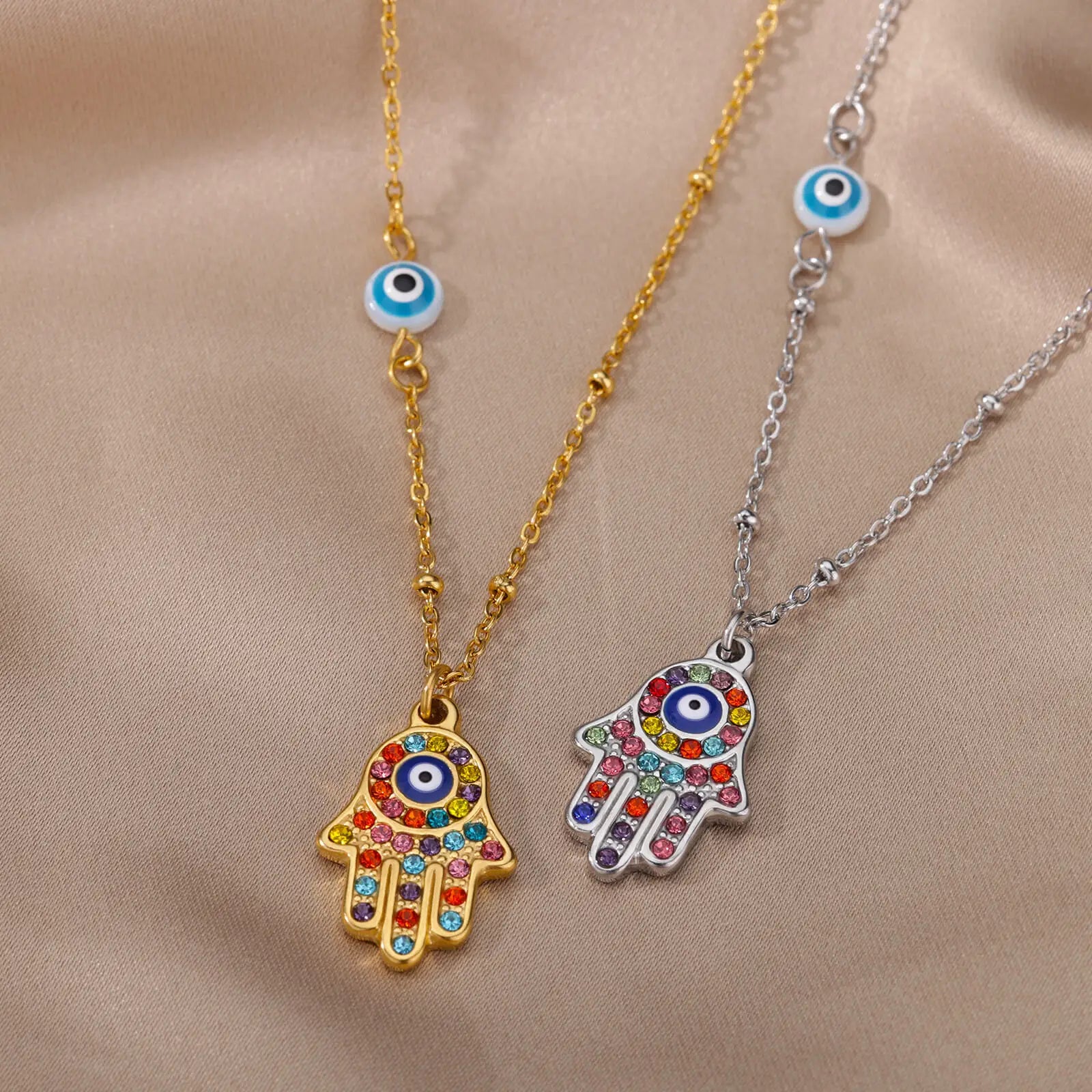 Turkish Hamsa Evil Eye Necklaces For Women Stainless Steel Gold Color Charm Choker Neckalce Christmas Jewelry Accessories Gift
