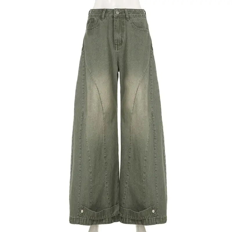 Retro Fashion Old-segmented Denim Cargo Pants Low Waist Loose American Street Harajuku Casual Jeans Women Unisex Wide-leg Pants