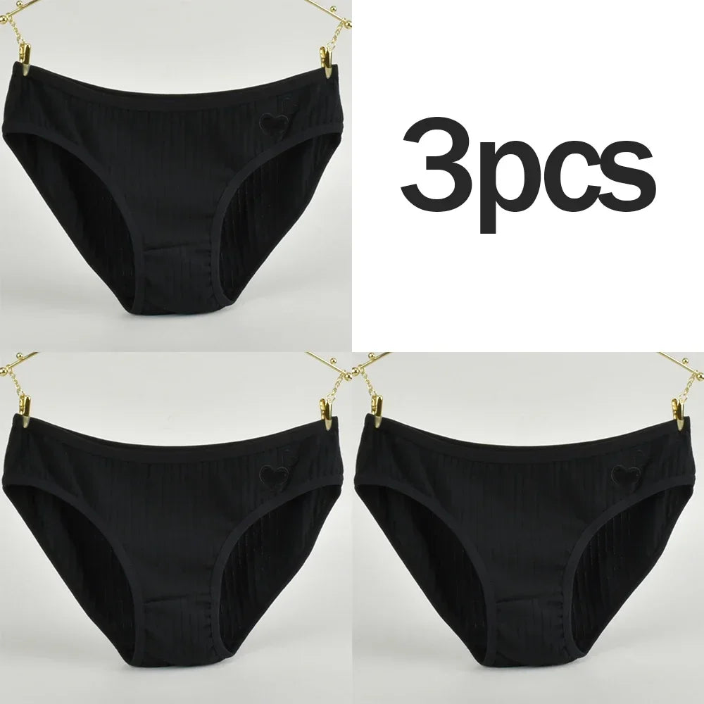 3Pcs Women's Cotton Briefs Underwear Hollow Heart Panties Woman Soft Breathable Female Panties Intimate Lingerie Underpants New