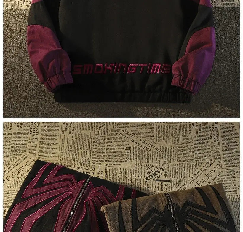 American High Street Spider Man Off Shoulder Sweatshirt Men and Women Retro Loose Oversized 150kg Couple Hooded Cardigan