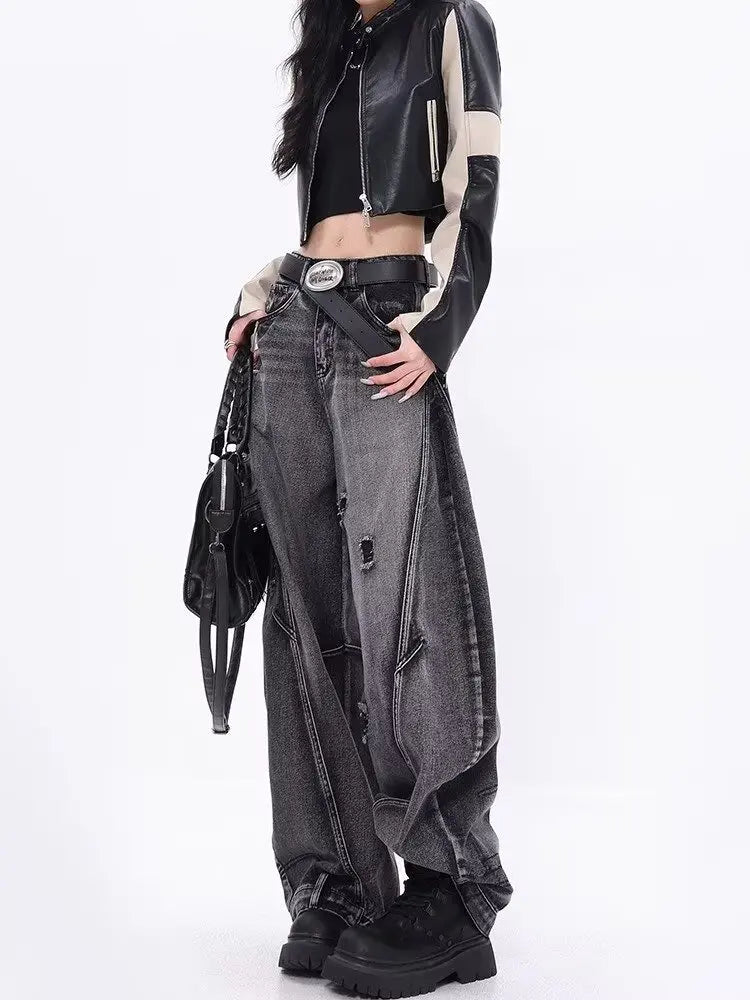 Design-sensual Wide-leg Jeans for Women in Spring and Autumn New Style High Waist Loose and Slimming Floor Baggy Women's