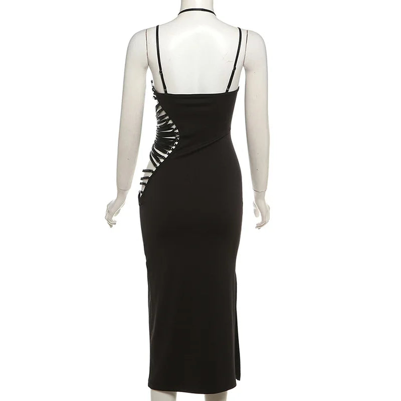 AltGoth Sexy Hollow Out Dress Women Mall Gothic Aesthetic Sleeveless Bodycon Dress Streetwear Elegant Evening Party Dress Female