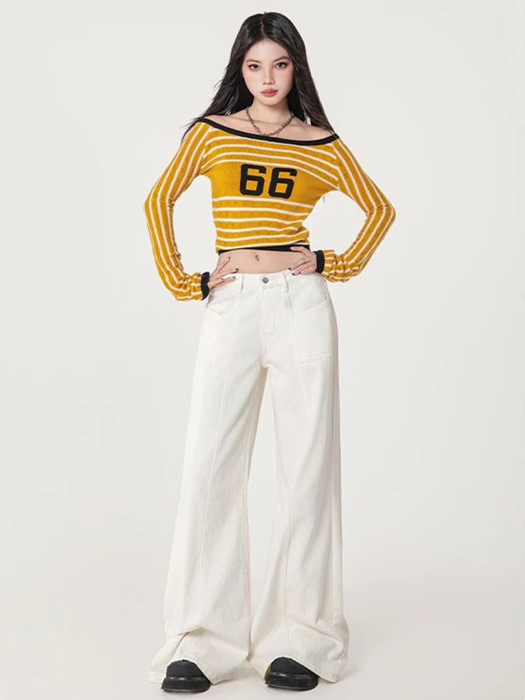 WCFCX STUDIO Women's Casual Baggy Jeans Streetwear Vintage Wide Leg Denim Pants Female Fashion Straight Trousers 2025 New