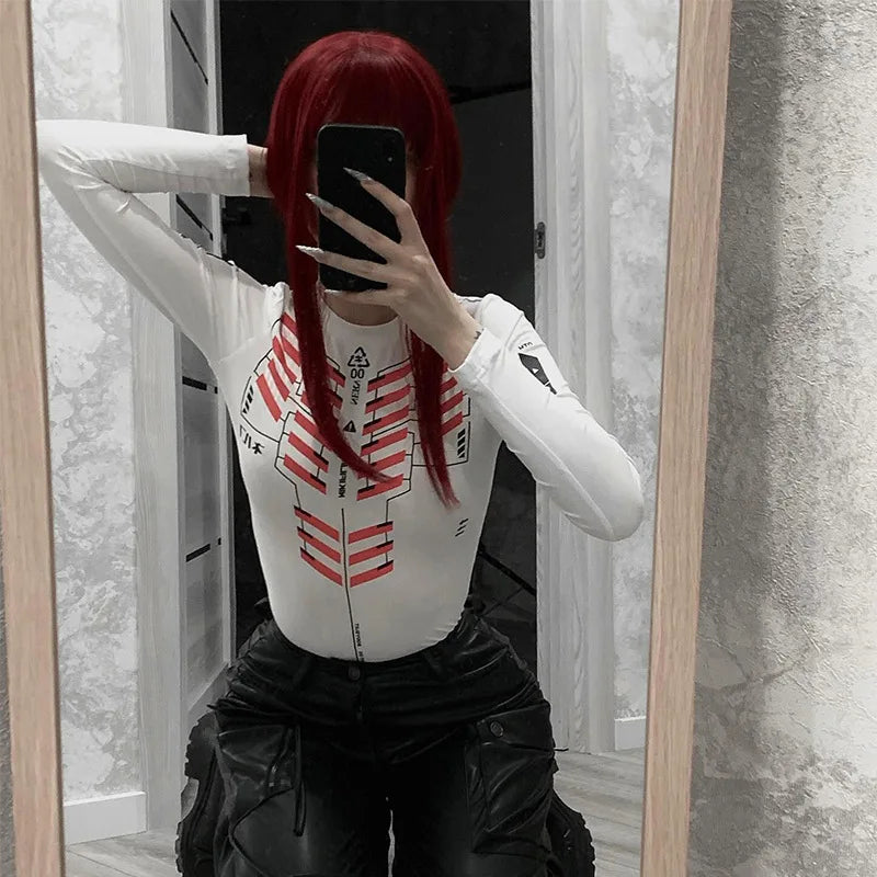 Letters Printing Sexy Bodysuit Lingerie Hot Tops For Women Y2k Clothes Long Sleeve Body Feminino One-pieces Festival Outfits