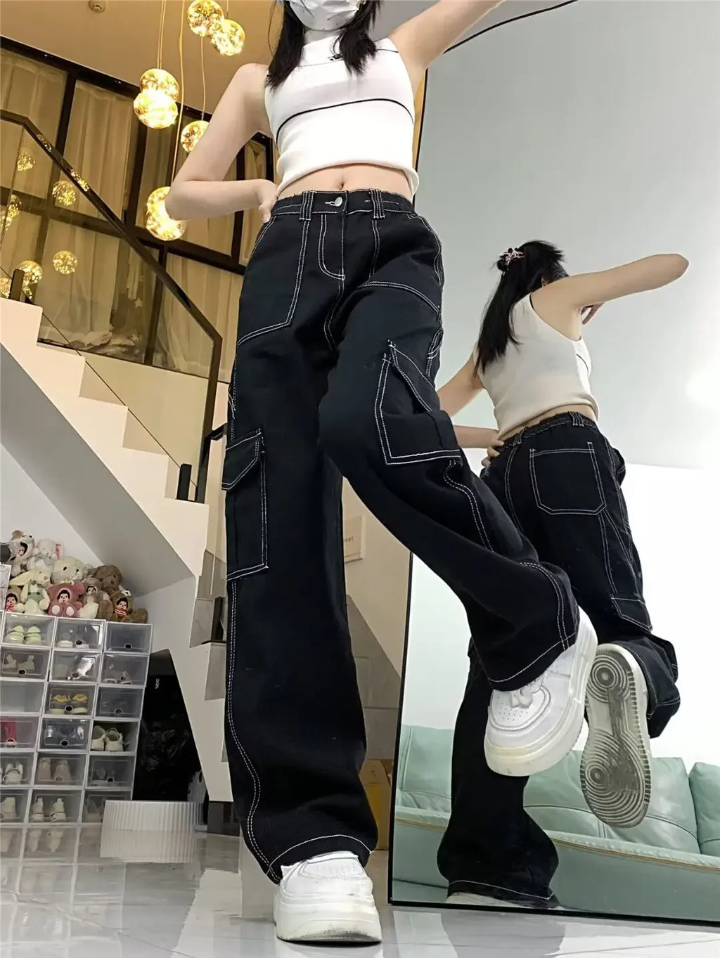 Jeans Women's Straight-leg Loose-fit Spring Autumn/winter 2024 New High-waisted Slimming Petite Wide-leg Cargo Pants