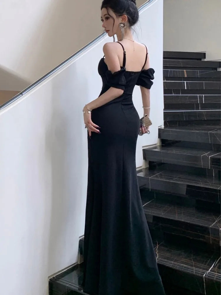 Sexy Spaghetti Straps Womens Dresses Off Shoulder Slash Neck Elegant Gowns Luxurious Evening Party Long Dress Split Vestidos New