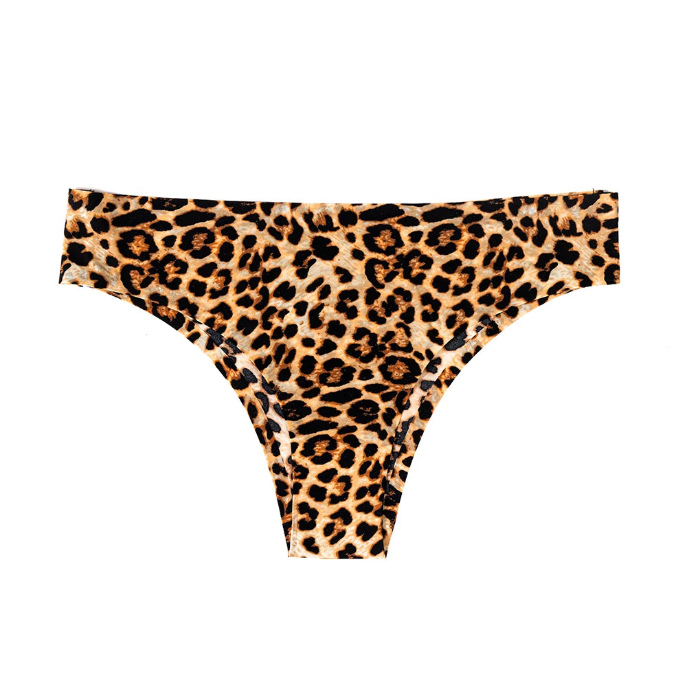 WarmSteps 3Pcs/Set Sexy Leopard Thongs Women's Panties Thongs 2024 New Female Underwear Seamless Printed Panties Ice Silk Briefs