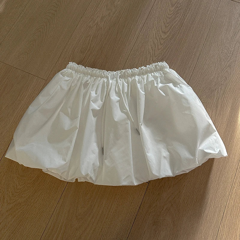 「MD」Retro Puffy Skirt Dstring Bloomer High Waist Slimming Elastic Waist f-length ort Skirt Sweet Sle Polyester Fiber