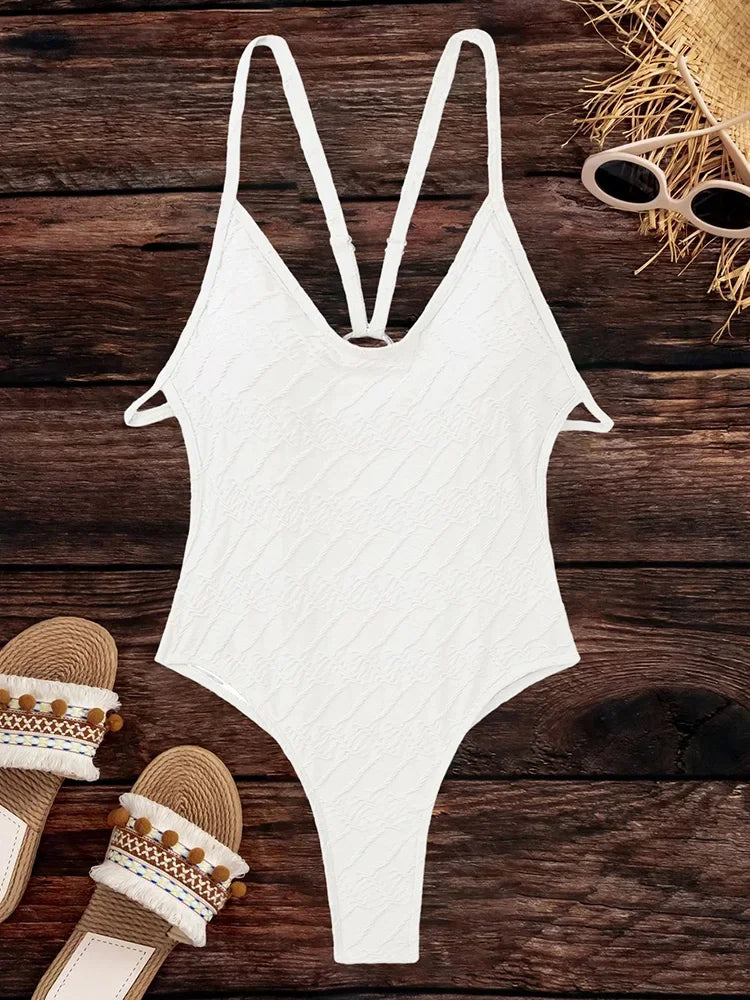 2025 Metal Ring Cross Backless Monokini Thong One Piece Swimsuit Women Swimwear Female High Cut Bathing Suit Swim Beach Wear