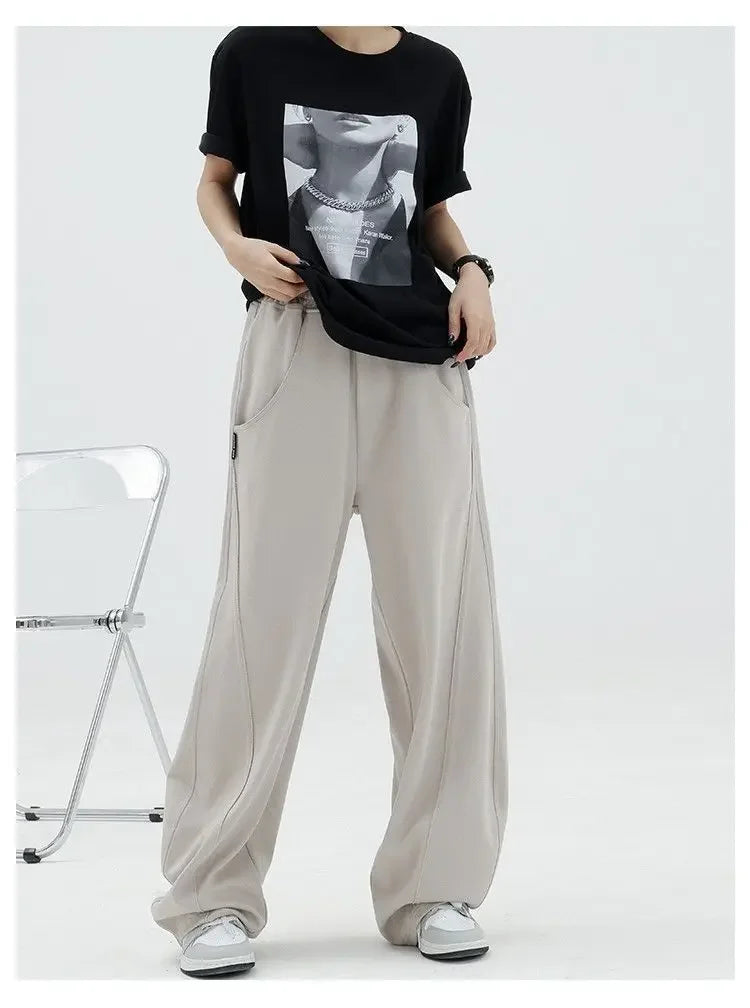 Autumn New Style Light Tawny Women's Sports Pants Loose Sweatpants Banana Shape Hiphop Elastic Waist Wide Leg Trousers