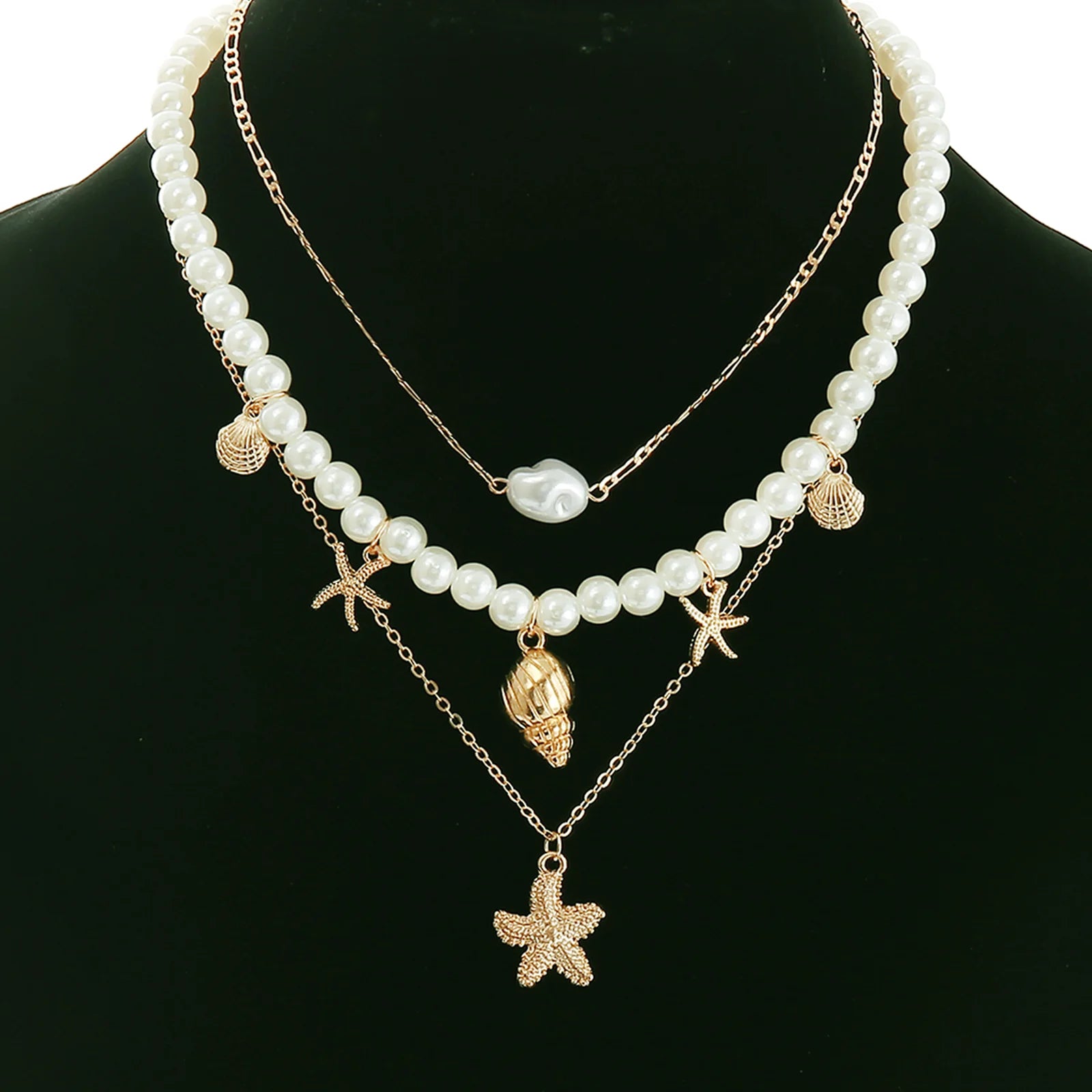 MHS.SUN Summer Shell Starfish Conch Pendant Necklace for Women Bohemian Metal Gold Color Chic Beach Jewelry Vacation Party Gift