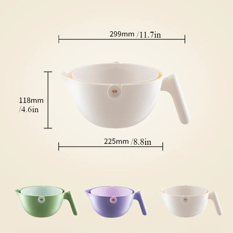 Dual-Layer Rotating Colander with Wash Bowl Premium Food Strainer for Pasta Fruits and Vegetables BPA-Free Kitchen Innovation