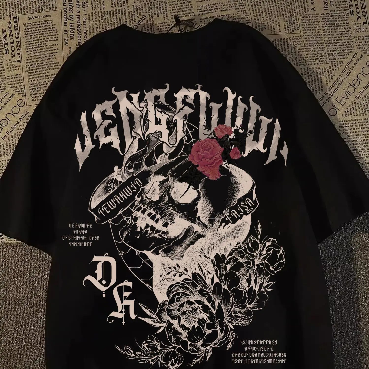 2025 New pure cotton American retro skull print T-shirt with round neck and short sleeve women summer European and American tops